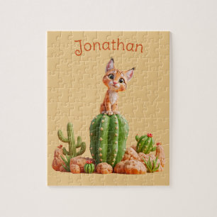 Puzzle Cute Bobcat sur cactus