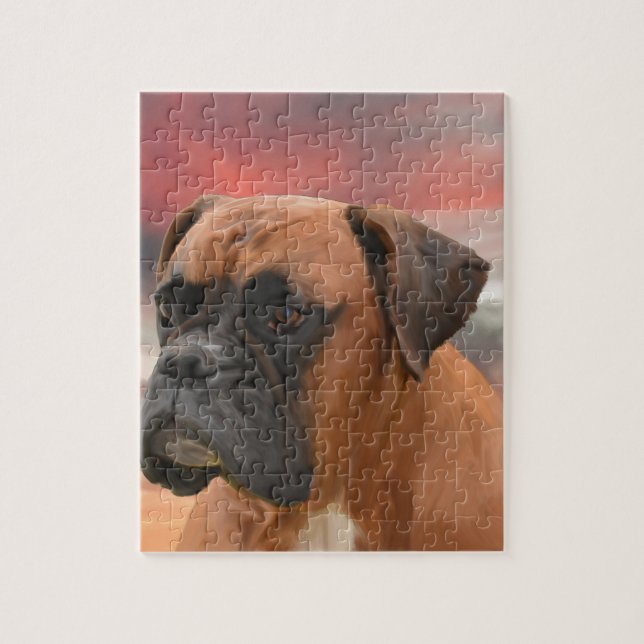 Puzzle Cute Boxer Dog Eau Couleur Huile Peinture Art (Vertical)