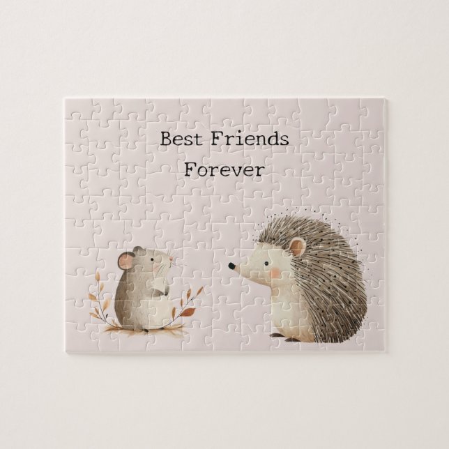 Puzzle Cute Brown Cream Hedgehog Mouse Best Friends (Horizontal)