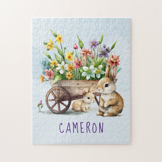 Puzzle Cute Bunnies Garçon Personnalisé Pâques (Vertical)