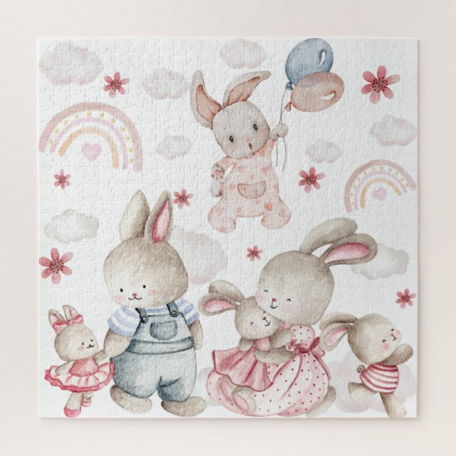 Puzzle Cute Bunny Family Jigsaw Kids Birthday (Vertical)