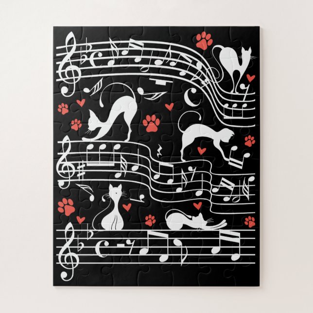 Puzzle Cute Cat Kitty Jouer Musique Clef Piano Musicien (Vertical)