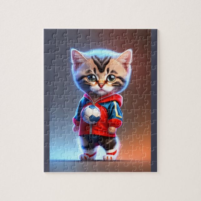 Puzzle Cute Chat Jouer Au Football (Vertical)