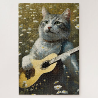 Puzzle Cute Chat Kitten Jouer Guitare Acoustique