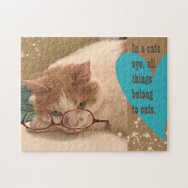 Puzzle Cute chat orange et blanc avec lunettes de vue Puz (Horizontal)