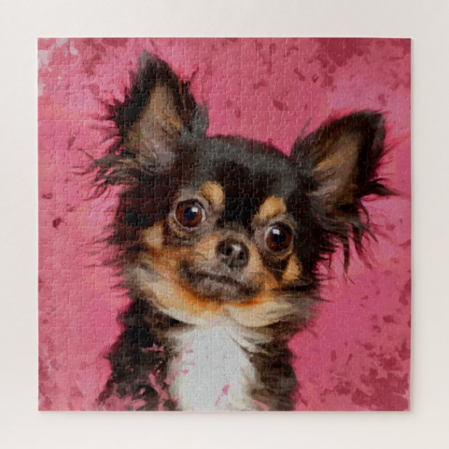 Puzzle Cute Chihuahua Portrait sur pastel fuchsia (Vertical)