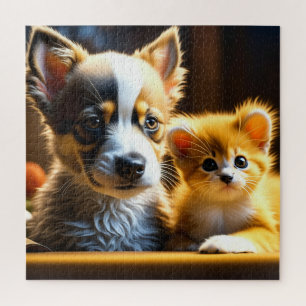 Puzzle Cute Chiot et Kitten