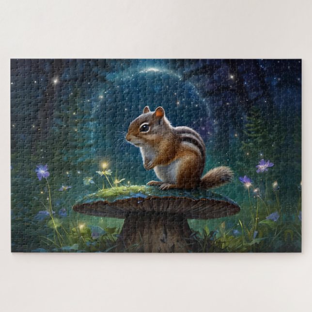 Puzzle Cute Chipmunk sur Champignons dans le Jardin Magiq (Horizontal)