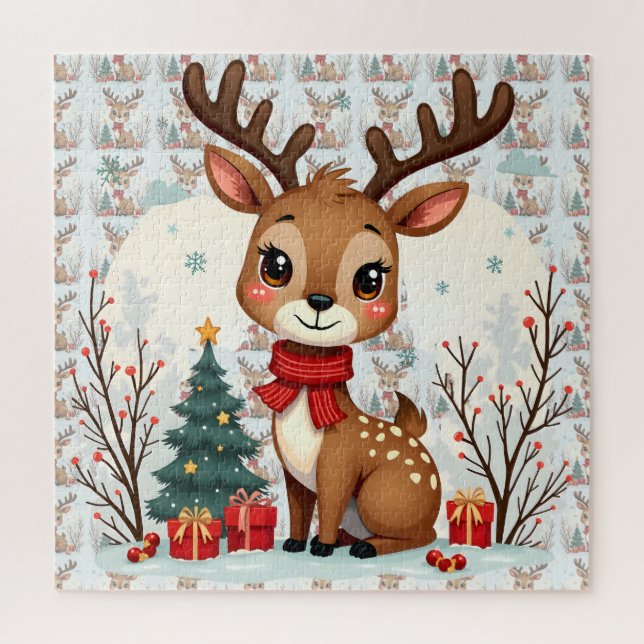 Puzzle Cute Christmas Reindeer Scene Snowy Forest (Vertical)