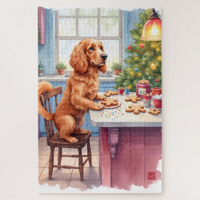 Puzzle Cute Cocker Spaniel Gingerbread Baking Christmas (Vertical)
