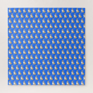 Puzzle Cute Corgi Motif  Bleu Arrière - plan