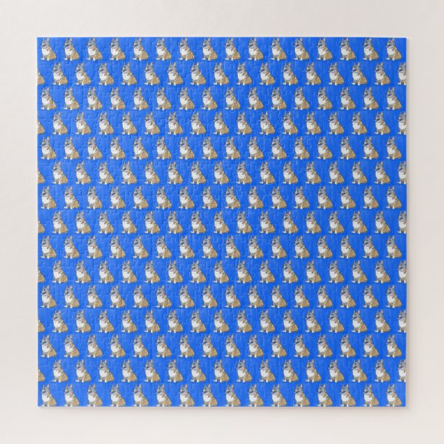 Puzzle Cute Corgi Motif  Bleu Arrière - plan (Vertical)