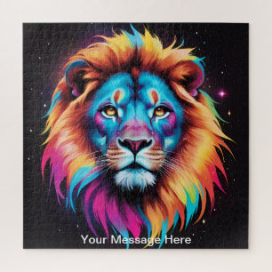 Puzzle Cute Cosmic Lion Vibrant Surreal Arc-en-ciel
