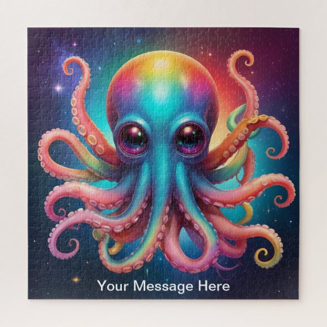 Puzzle Cute Cosmique Octopus Surreal Rainbow Art (Vertical)