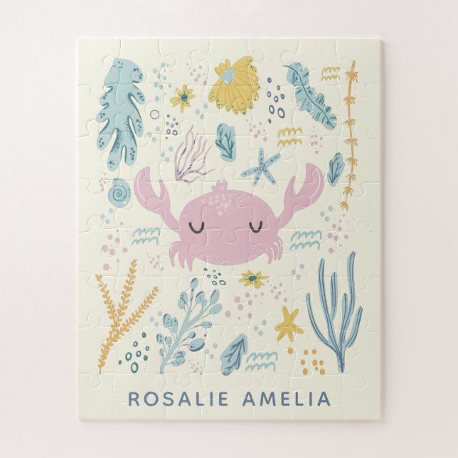 Puzzle Cute Crabe Coques sous-marines Pastel Nom personna (Vertical)