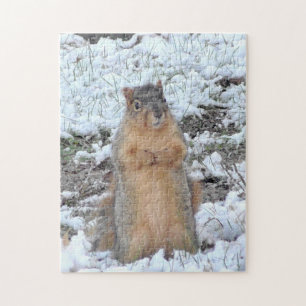 Puzzle Cute écureuil debout en hiver de neige