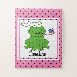 Puzzle Cute Frog on Polka Dots, Personalized Kids