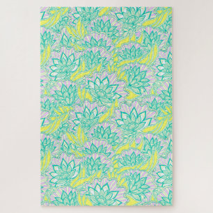 Puzzle Cute green yellow floral pattern ceramic tile
