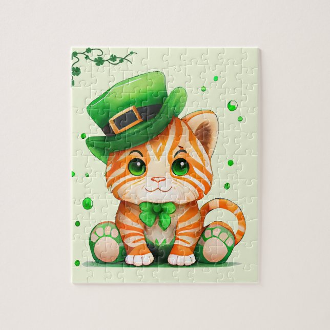 Puzzle Cute Jour de la Saint Patrick Cat (Vertical)