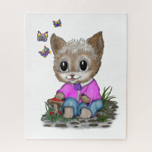 Puzzle Cute Kitty Chat et Papillon