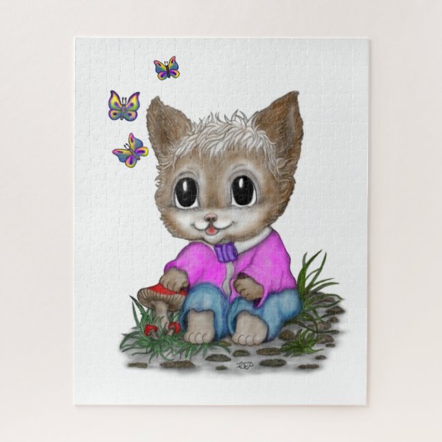 Puzzle Cute Kitty Chat et Papillon (Vertical)
