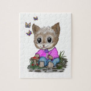 Puzzle Cute Kitty Chat et Papillon