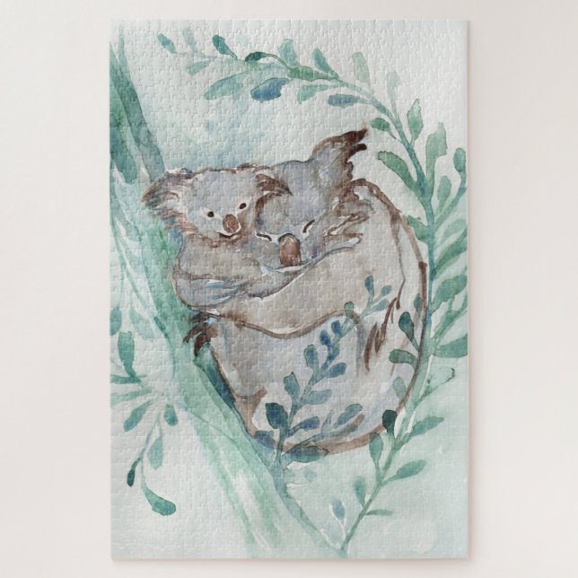 Puzzle Cute Koala & Baby Watercolor Nourriture neutre Tur (Vertical)