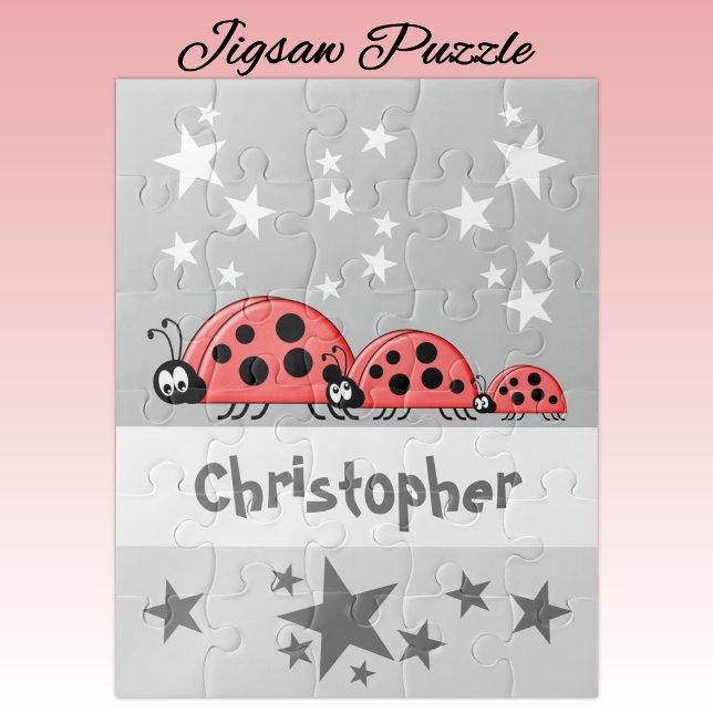 Puzzle Cute ladybugs stars name grey kids (Créateur téléchargé)