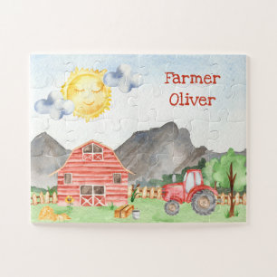 Puzzle Cute Little Kids Farmer avec Aquarelle de prénom