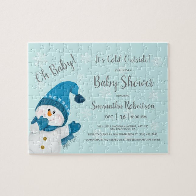 Puzzle Cute Little Snowman Baby shower Invitation Favoris (Horizontal)
