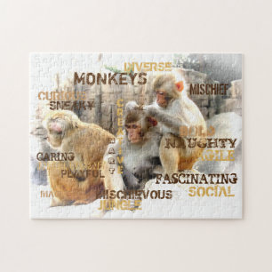 Puzzle Cute Monkeys Typography Art