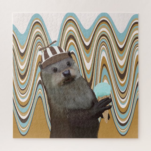 Puzzle Cute Otter Tenant La Crème Glace Sur L'Arrière - p (Vertical)