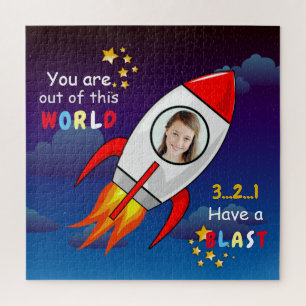Puzzle Cute Outer Space Rocket Ship Blast Off Birthday