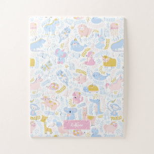 Puzzle Cute Pastel Zoo Animal Monogrammed Girl Pink