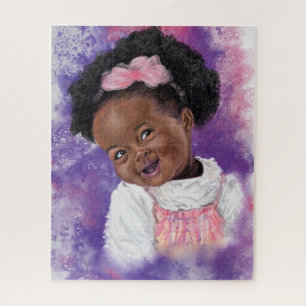 Puzzle Cute Petite Fille Avec Ruban Rose - Aquarelle