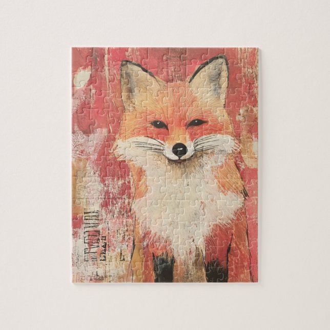 Puzzle Cute Red Fox Mixte Media (Vertical)