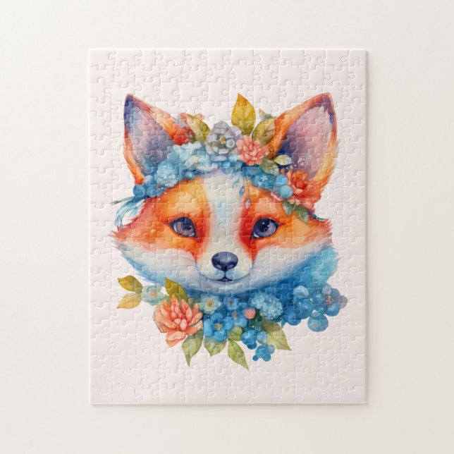 Puzzle Cute Renard orange avec Couronne florale (Vertical)