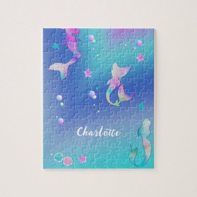 Puzzle Cute rose violet Turquoise sirènes Fille Personnal (Vertical)