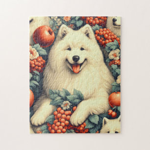 Puzzle Cute Samoyed Floral Peinture