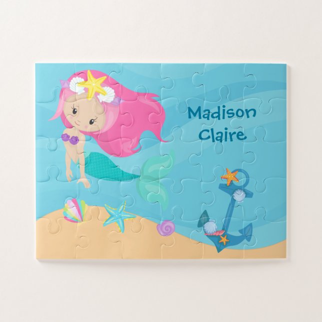 Puzzle Cute Sirène Girl Ocean Seashells Enfants Personnal (Horizontal)