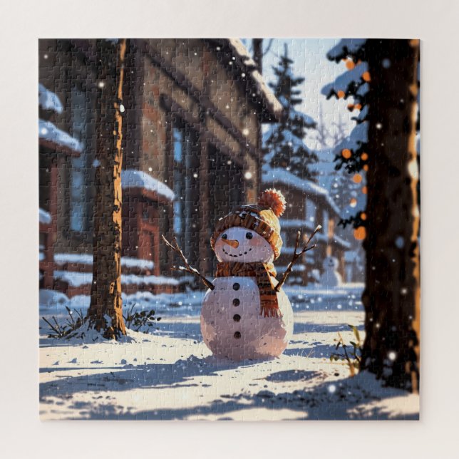 Puzzle Cute snowman on the street (Vertical)