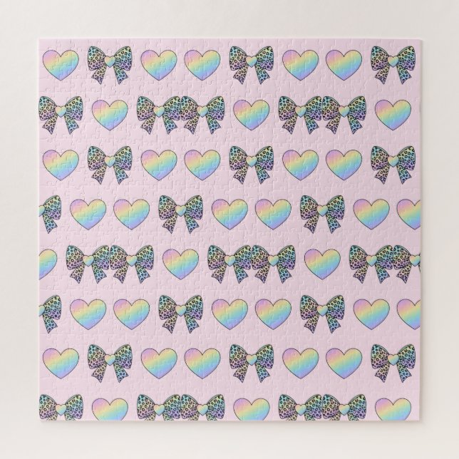 Puzzle  cute sweet rainbow hearts pastel gradient pattern (Vertical)