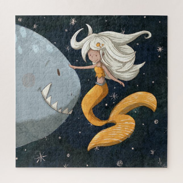 Puzzle Cute Under the Sea Mermaid and Shark (Vertical)