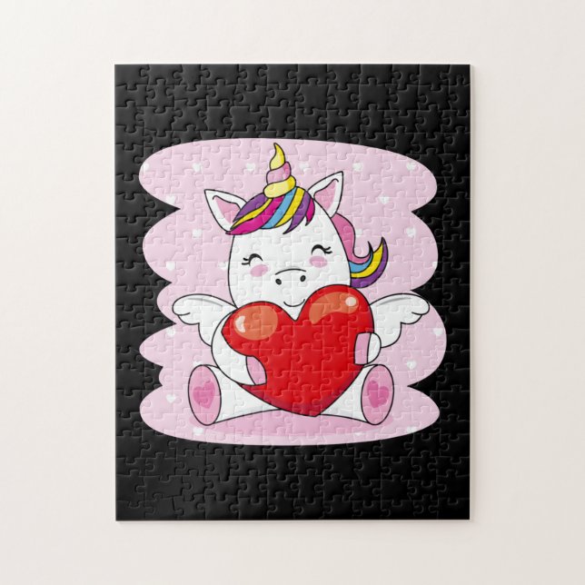 Puzzle Cute Unicorn Coeur Valentines Journée Filles Enfan (Vertical)