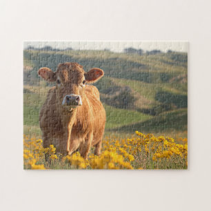 Puzzle Cute Vache Laitière Jaune Fleurs sauvages