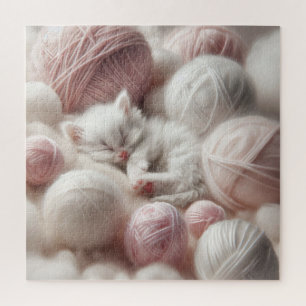 Puzzle Cute White Kitten Napping en Fil