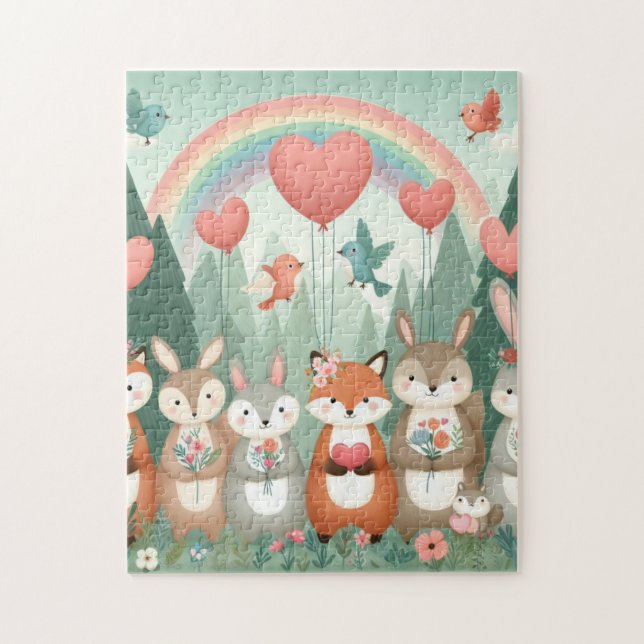 Puzzle Cute Woodland Creature arc-en-ciel valentine's (Vertical)