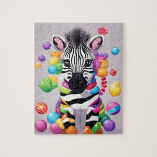 Puzzle Cute Zebra colorée avec bonbons et bonbons