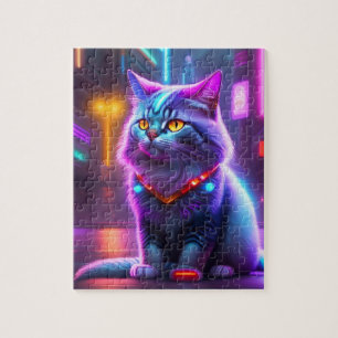 Puzzle Cyber chat futuriste coloré