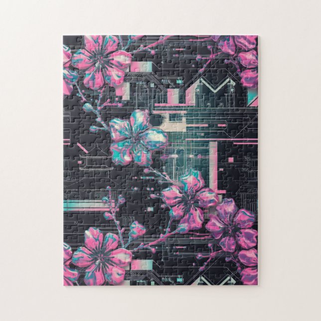 Puzzle Cyber Sakura Skyline (Vertical)